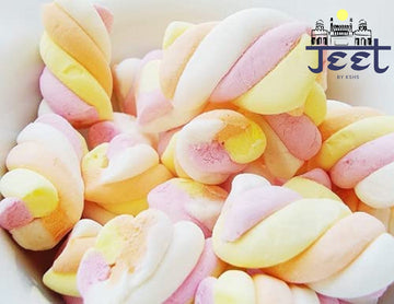 JEET BY KSHS Marshmallows Pure Veg - 80 Pieces, Strawberry & Vanilla Flavour, Twister Shape Candy