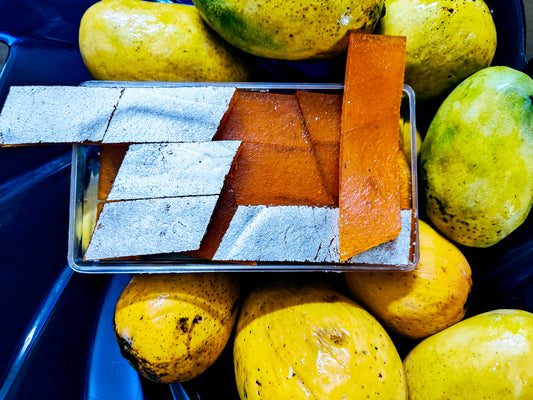 Silver Coated, Mango Alphanso Aam Papad Barfi